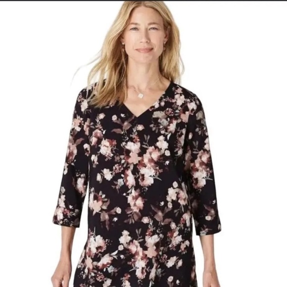 J. Jill Tops - J. Jill Watercolor Black Floral Tunic
